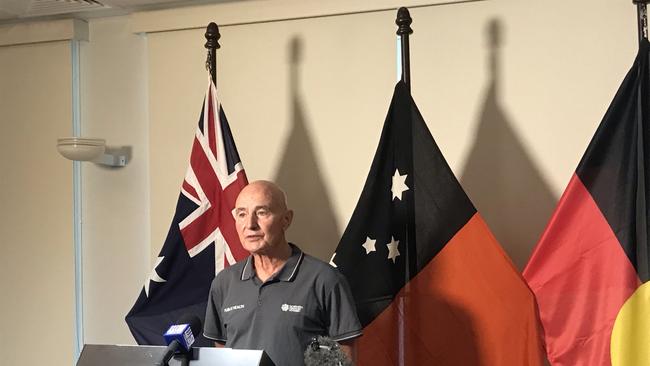 NT Chief Health Officer Hugh Heggie addresses the media after a worker at the Granites Gold Mine in Central Australia tested positive for coronavirus. Picture: Judith Aisthorpe