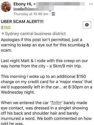 Ebony posted on Facebook an ‘uber scam alert’.