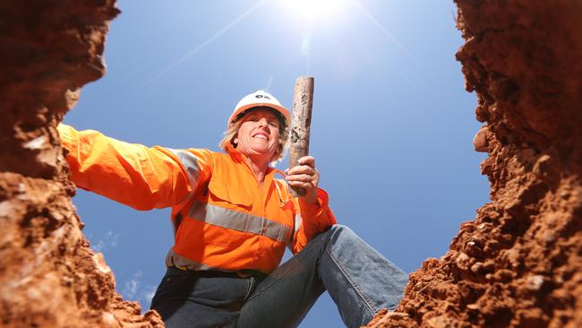 OZ Minerals’ Debbie Alexander with a core sample at the Carrapateena mine site, which recently gained approval for the copper-gold project to go ahead near Port Augusta.