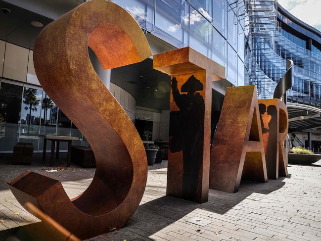 A sign stands outside The Star casino and event centre in Sydney on September 2, 2024. Troubled resort and casino operator Star Entertainment was temporarily delisted from the Australian Securities Exchange on September 2 after failing to post its annual financial results. (Photo by DAVID GRAY / AFP)