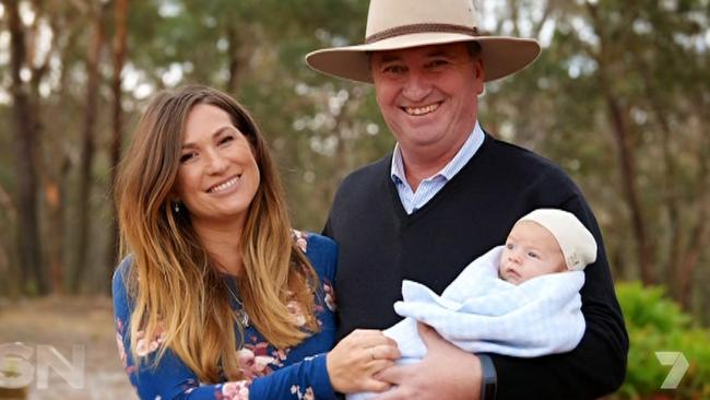 Vikki Campion and Barnaby Joyce during their first interview after the birth of their first child. Picture: Channel 7