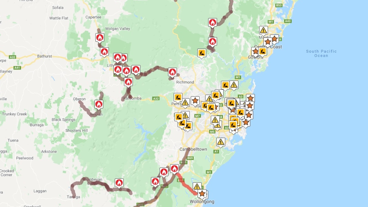 Many of the roads out of Sydney are closed.