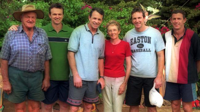 Father Jim, Anthony, Terry, mother Edna, Neale and Chris on the Daniher family farm at Ungarie, NSW in 2002.