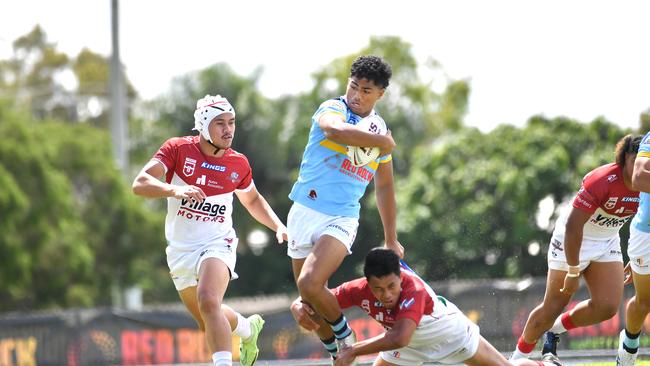 Karl Oloapu playing for the Broncos feeder side, Norths Devils, this is against his old club, Redcliffe Dolphins in Meninga Cup. Picture, John Gass