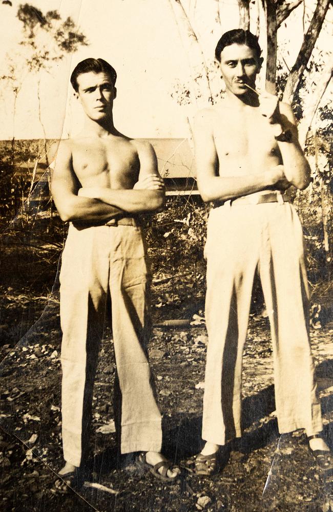 Mordaunt Mitchell (left) in Darwin during World War II following the bombing by the Japanese. Picture: Supplied