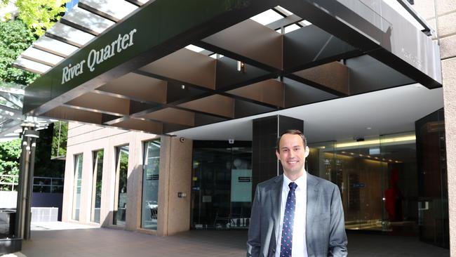 Selling agent Michael Gard from Cushman &amp; Wakefield outside 46 Edward St, Brisbane. Picture: Tertius Pickard