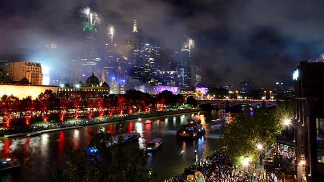 A view of the Melbourne New Year's Eve fireworks last year, looking from the Langham Hotel pool deck. Picture: Stephen Harman