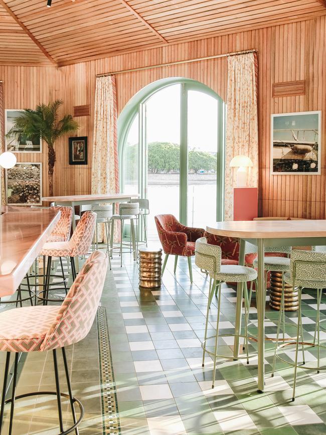 The chic interiors of Mr Percival's overwater bar.