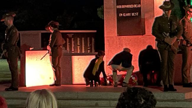 Wreaths being laid at the Mildura cenotaph.