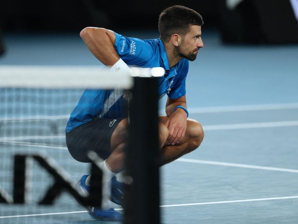 Novak Djokovic appeared to suffer a leg injury in the first set, but defeated Carlos Alcaraz in three to booka semi-final spot at the Australian Open. Picture: AFP