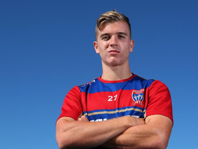 NEWCASTLE, AUSTRALIA - MAY 01:  Riley McGree of the Jets during a Newcastle Jets A-League training session at Ray Watt Oval on May 1, 2018 in Newcastle, Australia.  (Photo by Tony Feder/Getty Images)