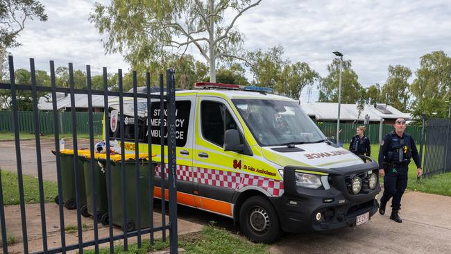 Police at the incident in Palmerston with emergency service presence on Victoria Drive. Picture: Pema Tamang Pakhrin