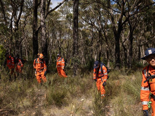 Searching for clues in bushland near Samantha Murphy’s house in Ballarat. Picture: Diego Fedele