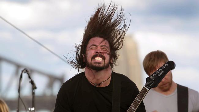 Foo Fighters guitarist and vocalist Dave Grohl goes off during an intimate gig at Goat Island, Sydney Harbour.