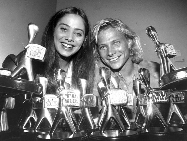 Natalie Imbruglia and Scott Michaelson celebrate Neighbours’ history of Logie success in 1993.