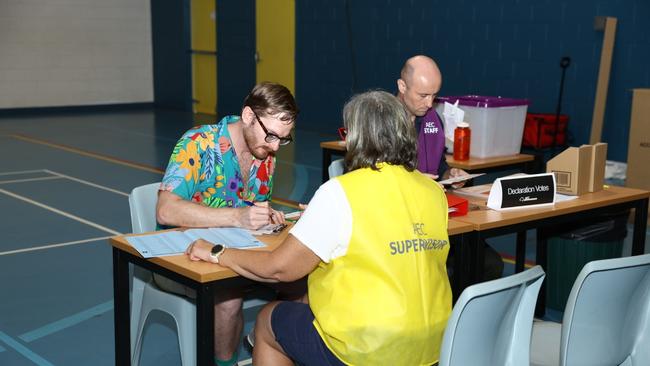 Greens candidate for Solomon, NT, Jonathan Parry casts his vote at Nightcliff Middle School in the 2025 federal election. Picture: Pema Tamang Pakhrin.