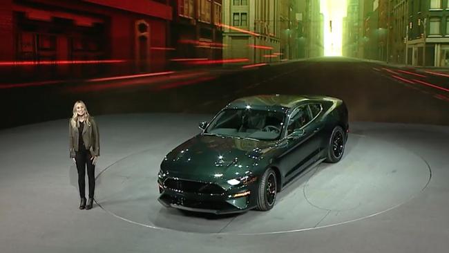 Molly McQueen unveils the 2018 Bullitt Mustang at the Detroit Auto Show. Picture: Supplied.