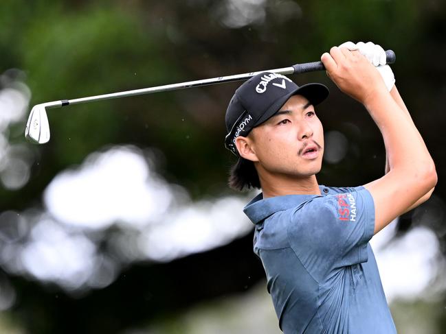 BRISBANE, AUSTRALIA - NOVEMBER 25: Min Woo Lee of Australia plays an approach shot during day three of the 2023 Australian PGA Championship at Royal Queensland Golf Club on November 25, 2023 in Brisbane, Australia. (Photo by Bradley Kanaris/Getty Images)