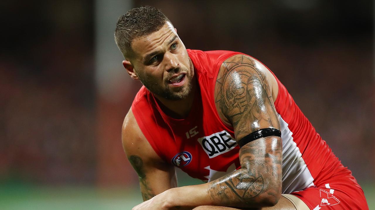 SYDNEY, NEW SOUTH WALES - SEPTEMBER 08: Lance Franklin of the Swans looks on during the AFL Second Elimination Final match between the Sydney Swans and the GWS Giants at Sydney Cricket Ground on September 8, 2018 in Sydney, Australia. (Photo by Mark Metcalfe/AFL Media/Getty Images)