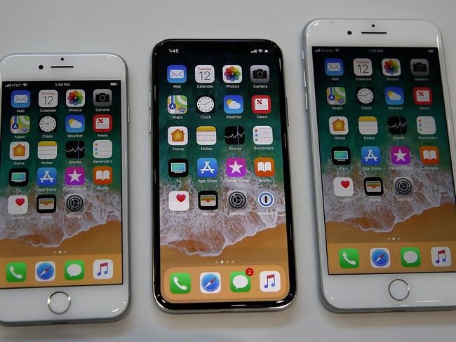 The new iPhone 8, iPhone X and iPhone 8S. Picture: Getty/AFP