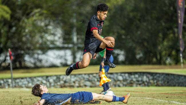 Toowoomba's Jack DeBortoli goes under Malakai Love-Semira. Picture: Renae Droop