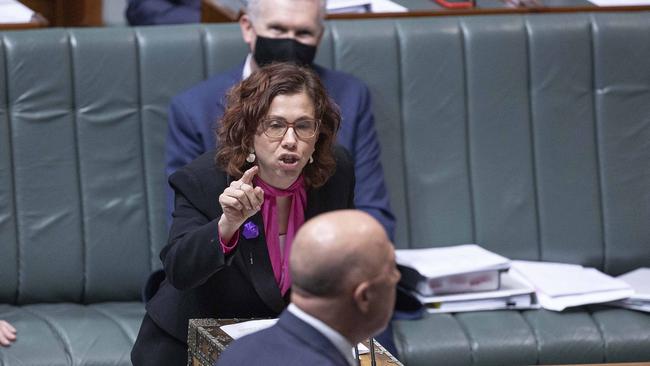 Social Services Minister Amanda Rishworth with Opposition Leader Peter Dutton during Question Time in the House of Representatives in Parliament House in Canberra. Picture: NCA NewsWire / Gary Ramage