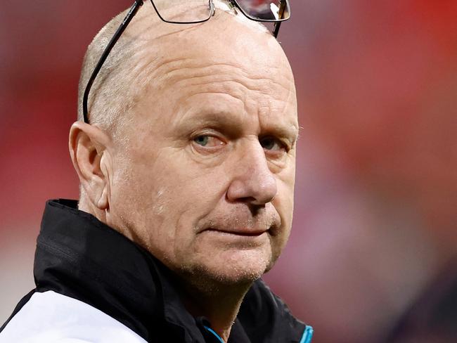 SYDNEY, AUSTRALIA - SEPTEMBER 20: Ken Hinkley, Senior Coach of the Power looks on during the 2024 AFL First Preliminary Final match between the Sydney Swans and the Port Adelaide Power at The Sydney Cricket Ground on September 20, 2024 in Sydney, Australia. (Photo by Michael Willson/AFL Photos via Getty Images)