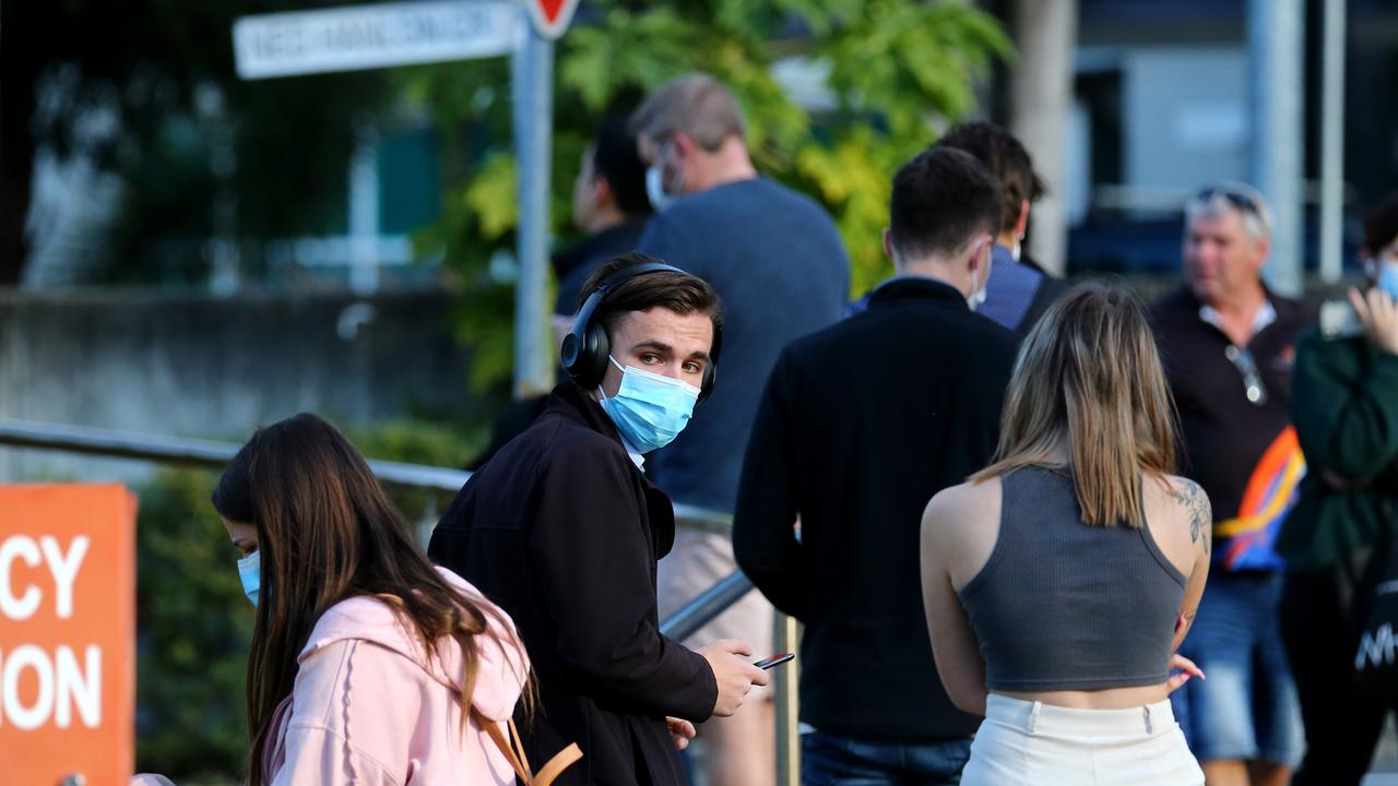 People without an appointment face an hour-long wait to get vaccinated at Royal Brisbane and Women’s Hospital. Picture: David Clark