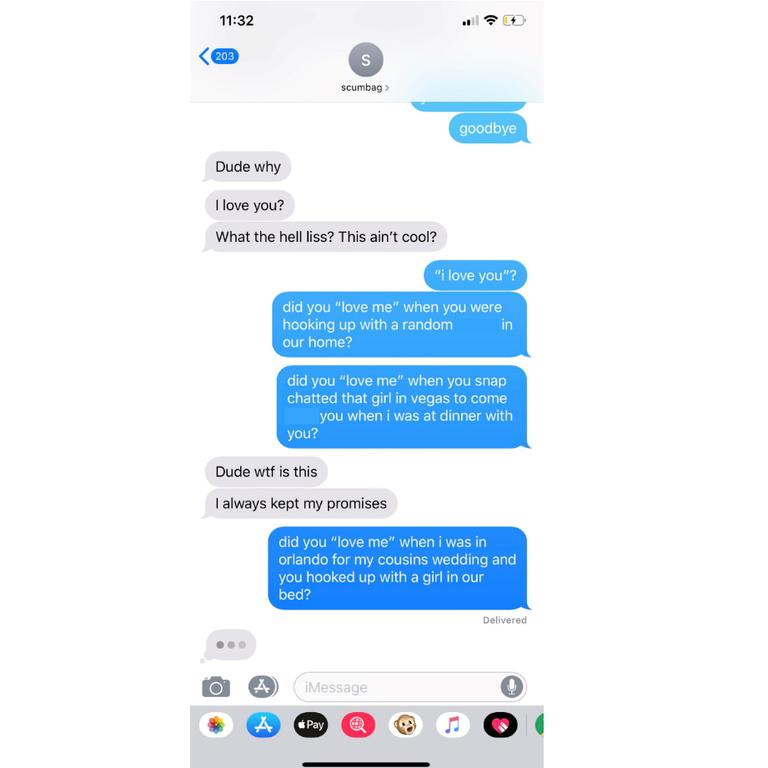 A censored version of the text thread Alissa Violet posted in response.