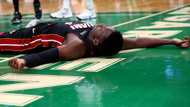 Victor Oladipo summed up Miami’s night. (Photo by Elsa/Getty Images)