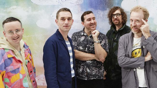 LONDON BEATS ... British synth-pop fans won’t want to miss Hot Chip’s ( from left ) Felix Martin, Joe Goddard, Al Doyle, Alexis Taylor and Owen Clarke at Brisbane’s Fortitude Music Hall next month. Picture: Ronald Dick