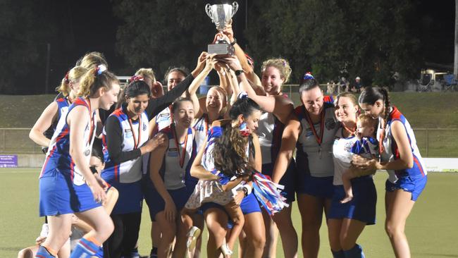 Easts Darwin Women's A-grade side lifting the DHL23 premiership trophy after defeating Commerce Pints 3-2 in the grand final.