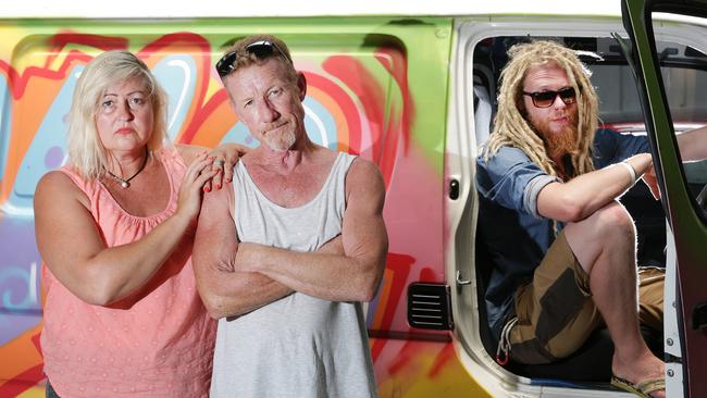 The family with Lachie’s van in January, after it was found trashed in the bush.