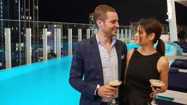 Dan Anstey and fiance Clare Dufty at Nineteen at The Star on Friday night. Picture: Instagram.