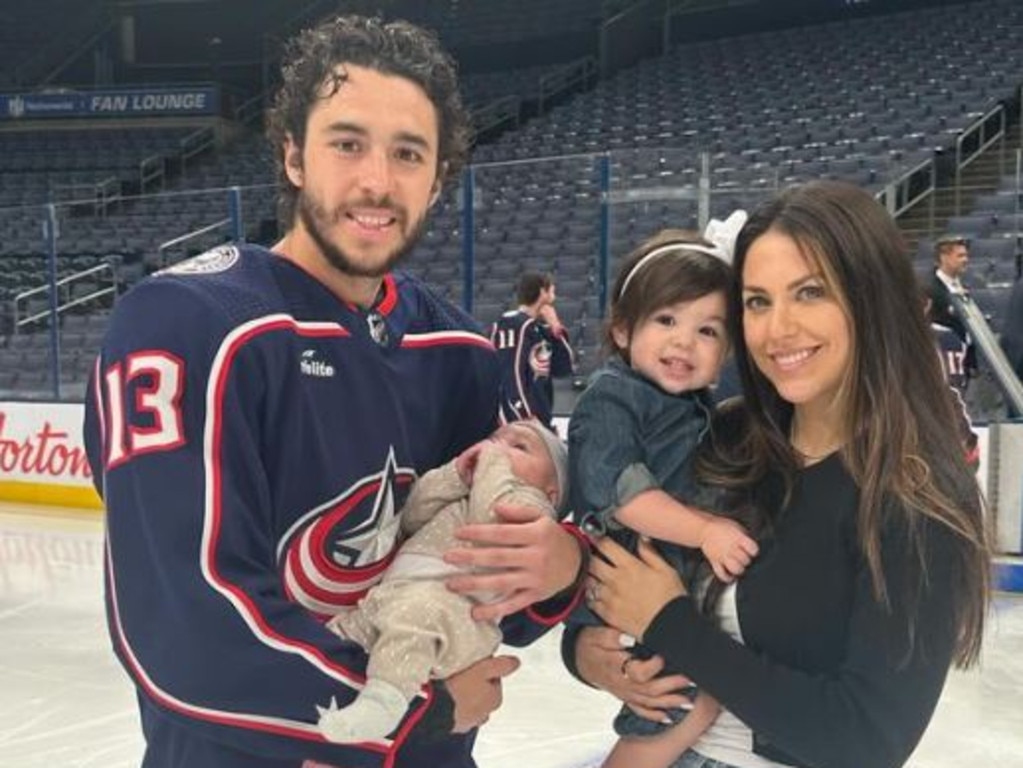 NHL star Johnny Gaudreau leaves behind his wife Meredith and their two young kids (pictured above). Picture: Instagram