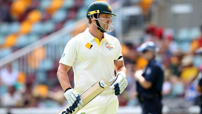 Shane Watson is out caught by MS Dhoni bowled by Ishant Sharma during day 4 of the second cricket test between Australia and India from the Gabba in Brisbane. Pics Adam Head