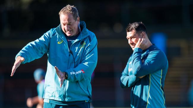 Skills coach Mick Byrne and George Smith at Wallabies training at Leichardt Oval.