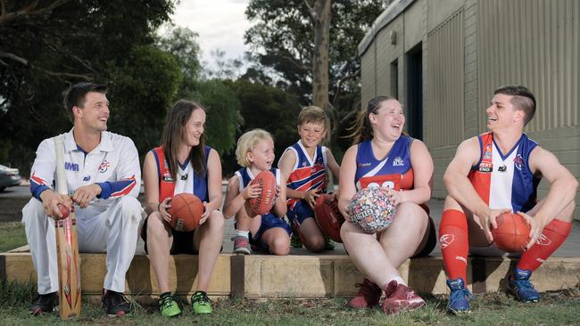 Adelaide Lutheran Sports Club members Finley Borgas, Amanda Arrow-van Geet, Zara Edwards, Charlie Muir, Angela Stubing and Lachie Richter in the Parklands. Picture: AAP/Morgan Sette