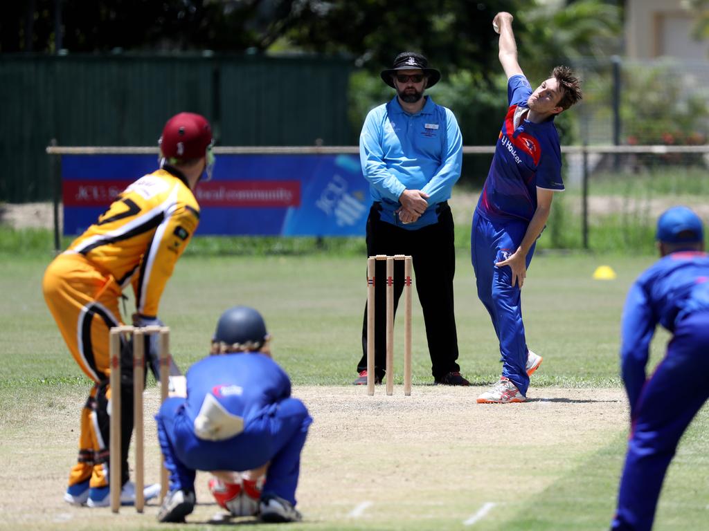 Norths v Barron at Griffiths Park. Barron's Sean Prior bowling to Norths' Tom Maher. Picture: Stewart McLean