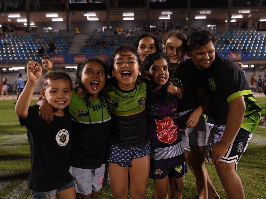 Mini Palmerston Raiders fans celebrate winning the NRLNT Grand Final 2022. Picture: (A)manda Parkinson