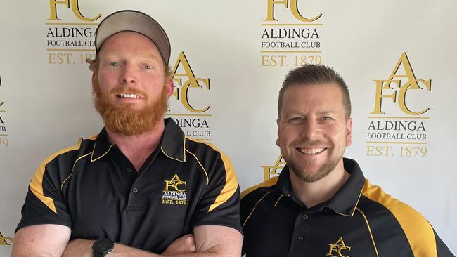 Gun defender Josiah Sheppard (left) has returned to Aldinga after five years at Christies Beach. Picture: Aldinga Football Club