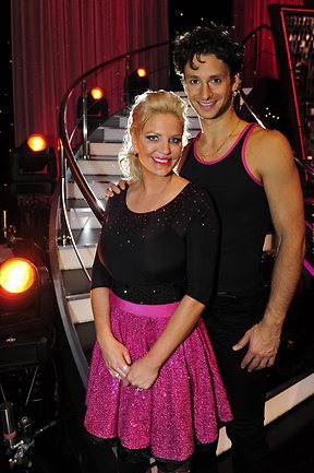 <p>With partner Arsen Kishishian after being eliminated from Dancing with the Stars. Picture: Stephen Harman</p>