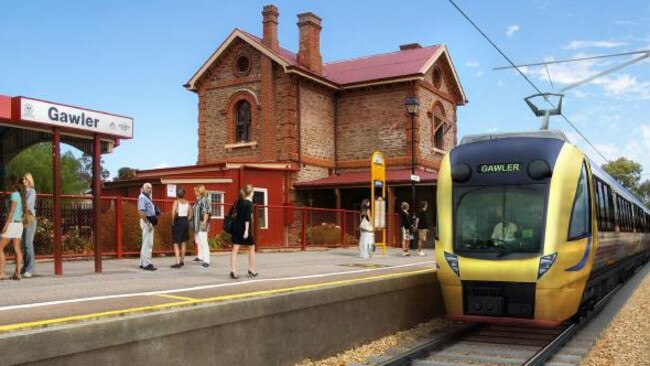 An artist’s impression of Gawler Station with an electrified train.