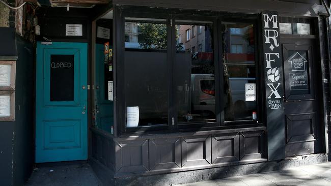 Mr Fox bar at 557 Crown St in Surry Hills closed as effects of rail construction bit deep in the area. Picture: Toby Zerna