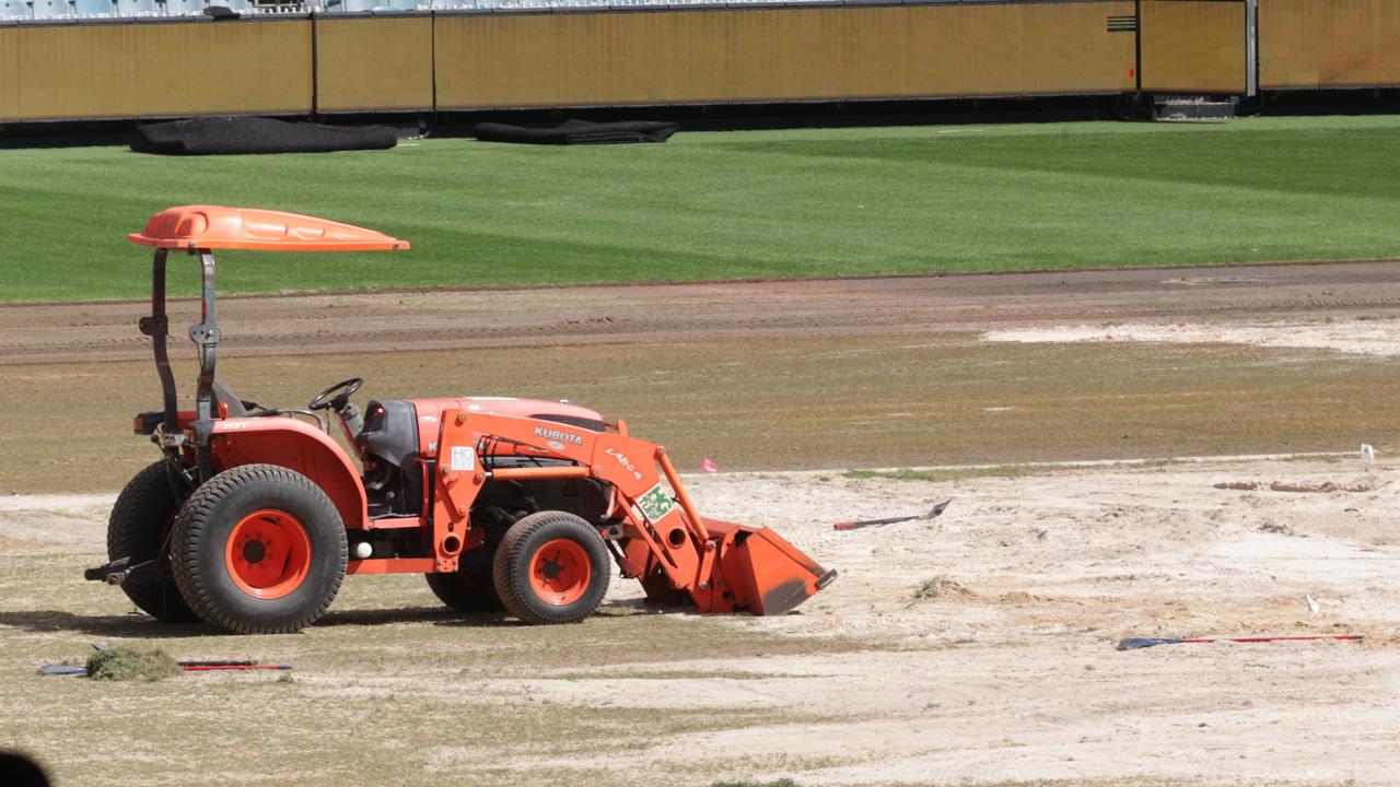 The MCG turf being replaced before the opening round. Picture: David Caird