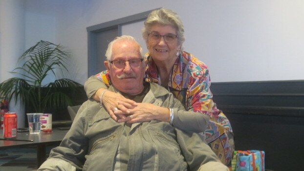 Brian and Dianne Matthews at the Port Panthers evacuation centre. Picture: Daniel Mills