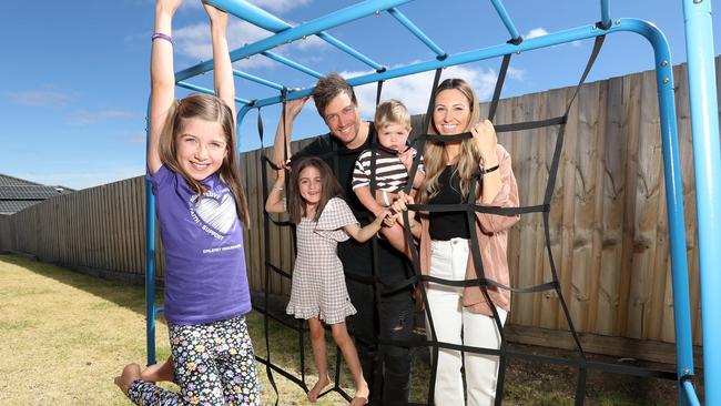 Grace McConvill (far left) with her parents Joel and Renee, little sister Evie and brother George. Picture: Alan Barber