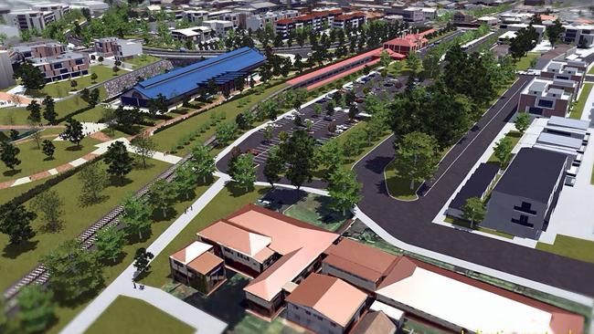 The planned railway parklands project for Toowoomba. Digital impression