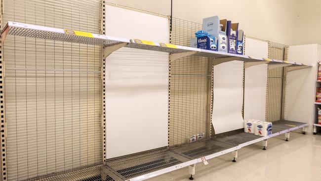 A Coles supermarket in South Melbourne almost sold out of toilet paper as Covid continues to affect retail supplies. Picture: NCA NewsWire / David Geraghty