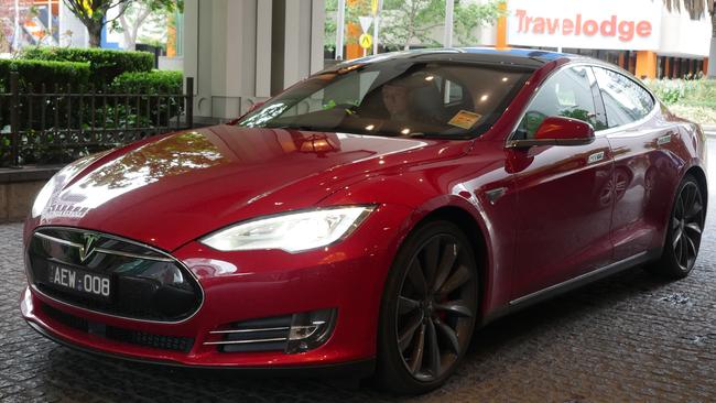 The updated Tesla Model S P985D with autopilot functionality packed with sensors and cameras.